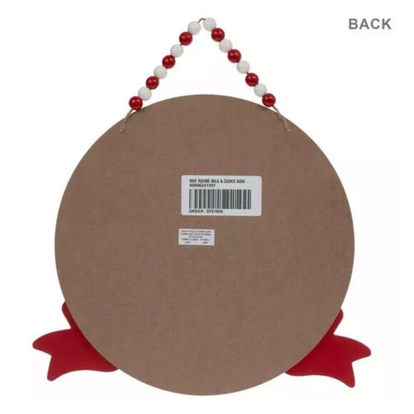 Milk & Cookie Beaded Wood Wall Decor Red and White Holiday Sign - Picture 4 of 4